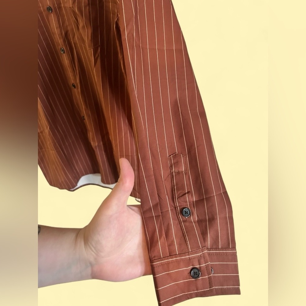 HARDADDY Brown Pinstripe Button Down Shirt Medium - Picture 2 of 4